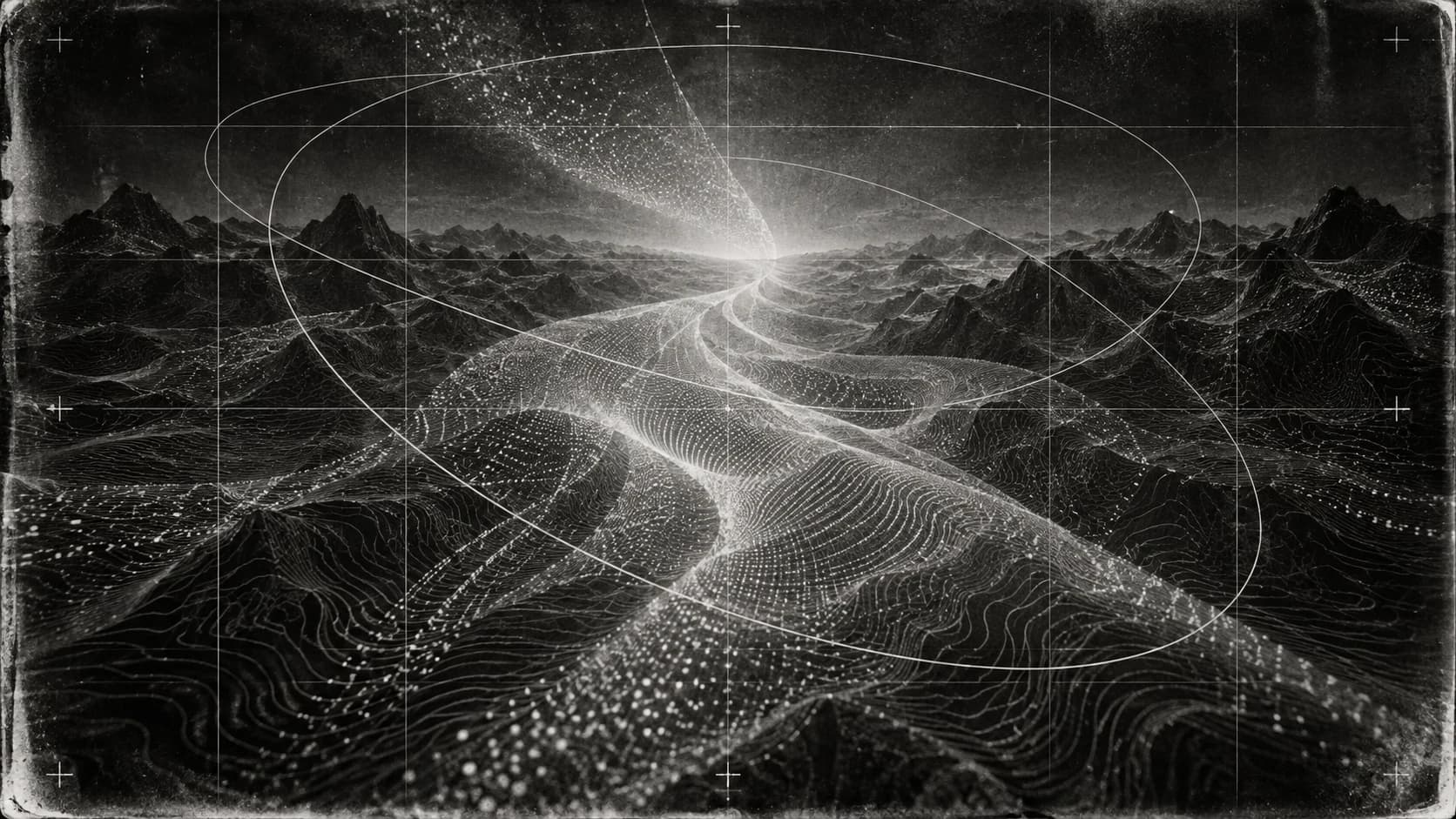 Silver particle terrain with an optical coordinate grid